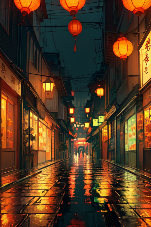 DarkSushiMix-2.25D result for Rainy Lantern Street
