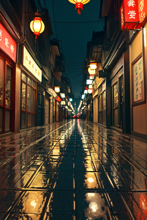 japaneseStyleRealistic_v20 result for Rainy Lantern Street