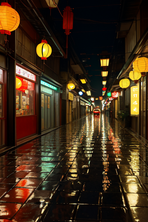 majicmixRealistic_v7 result for Rainy Lantern Street